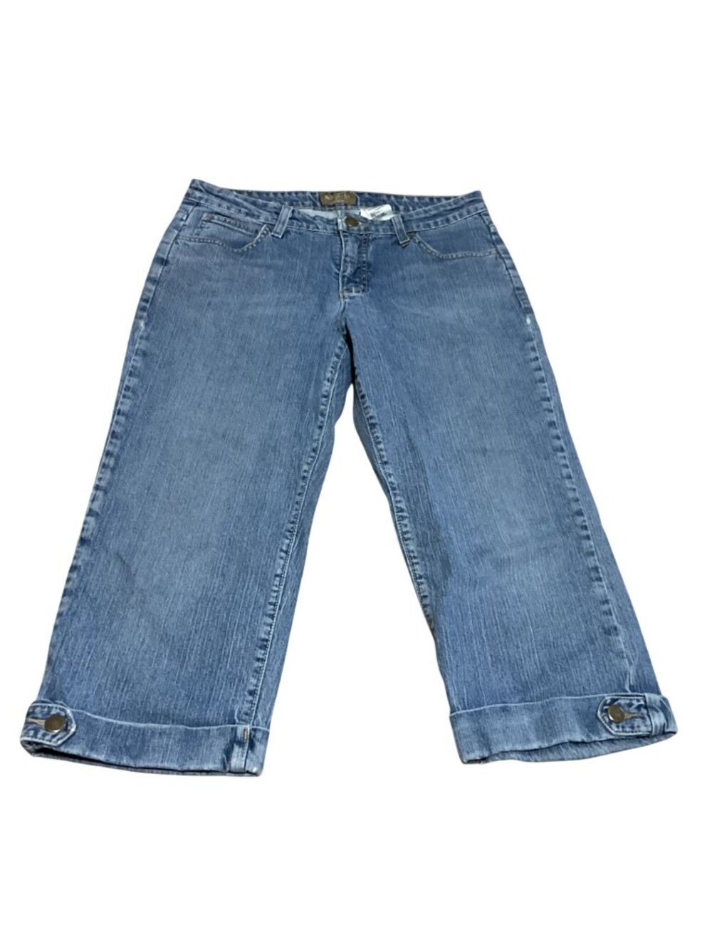 Vintage Rockies Mid Rise Wide Leg Button Cuff Blue Denim Capris  Size 10 Summer